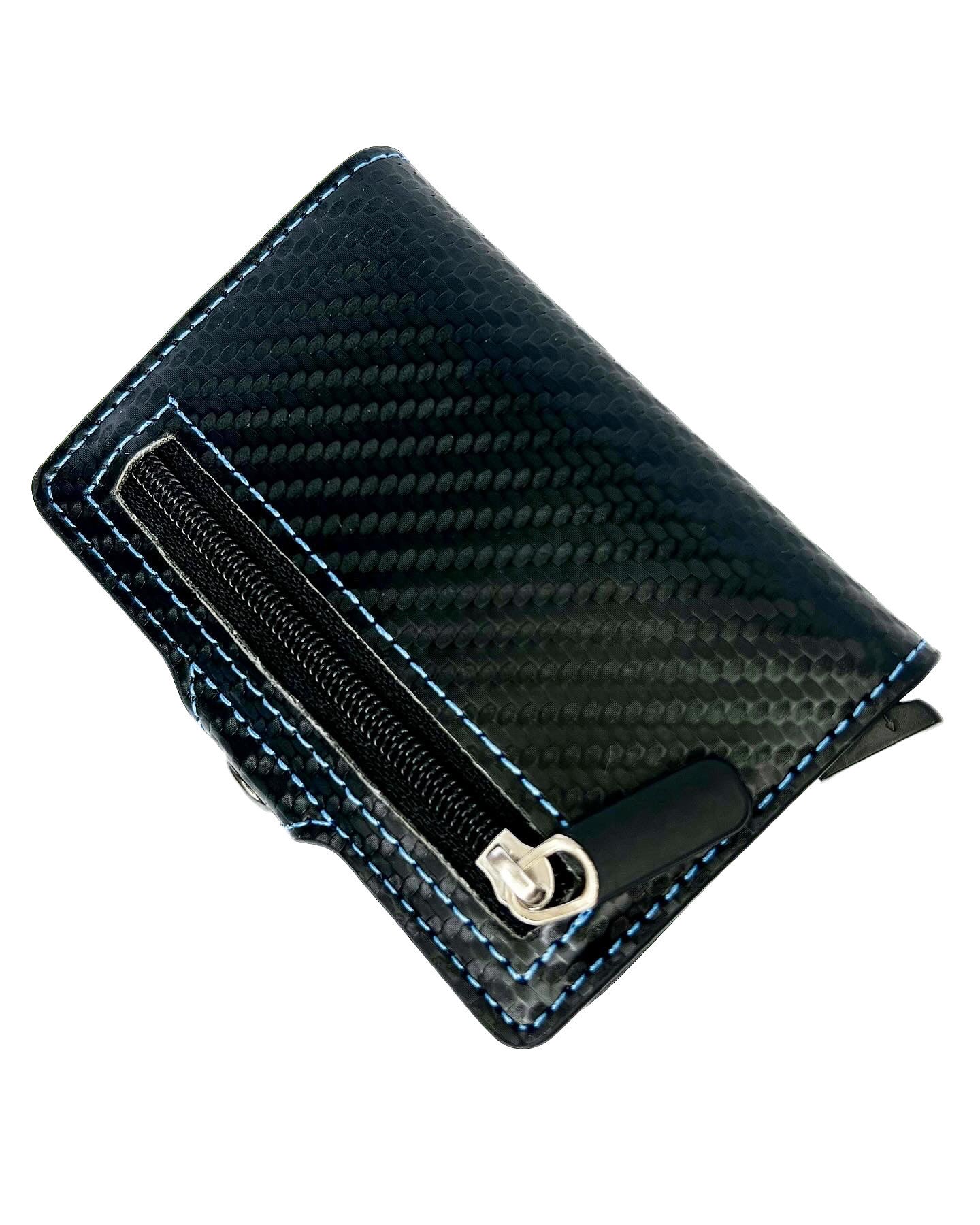 Card holder zip carbon blue.RFID