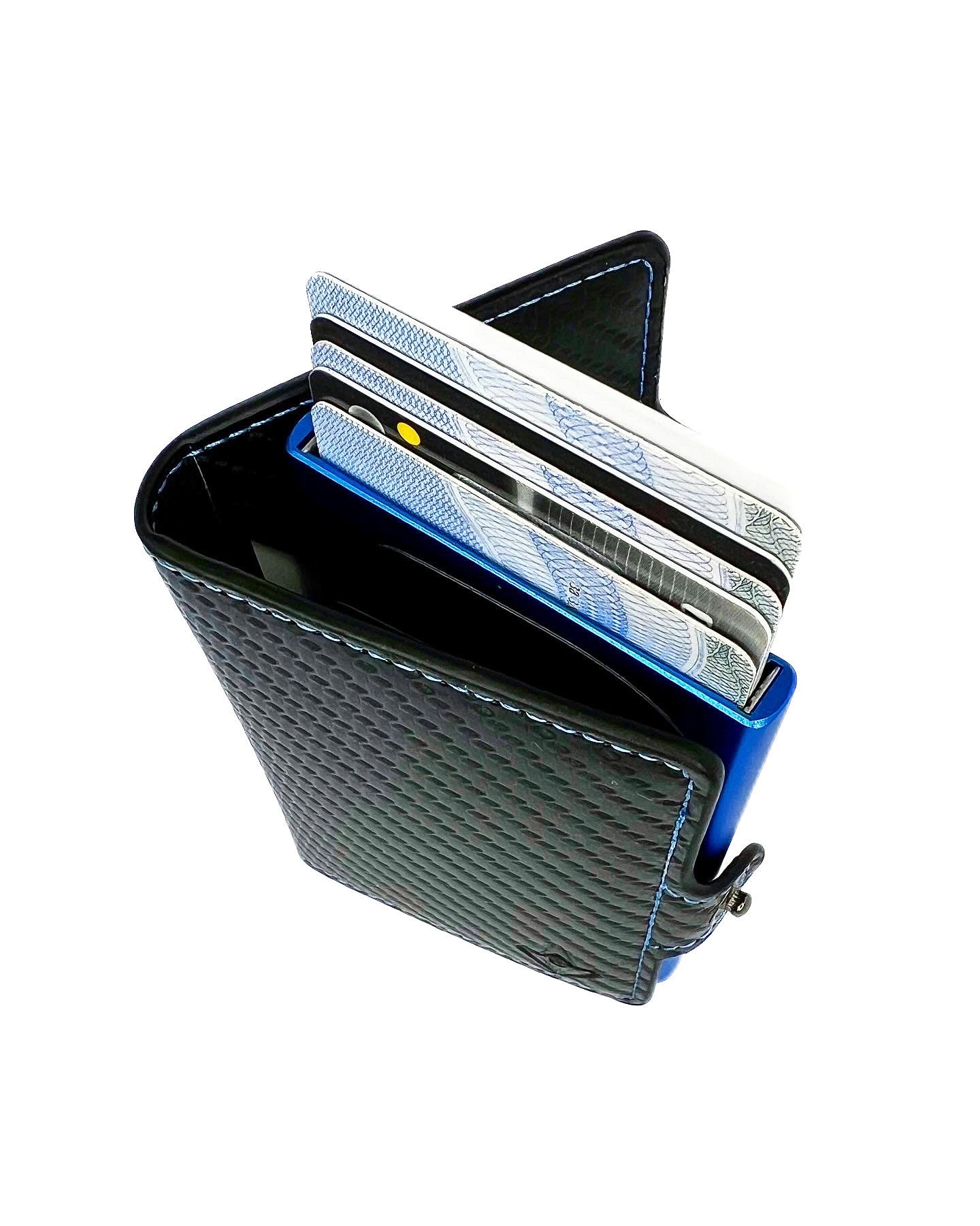 Drzac kartica zip karbon plavi. RFID