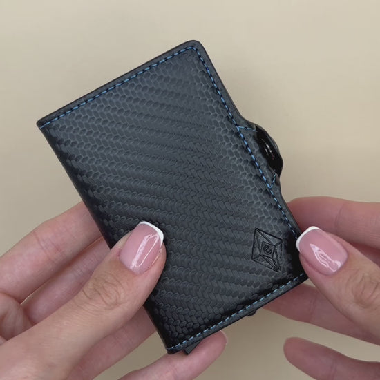 Drzac kartica zip karbon plavi. RFID